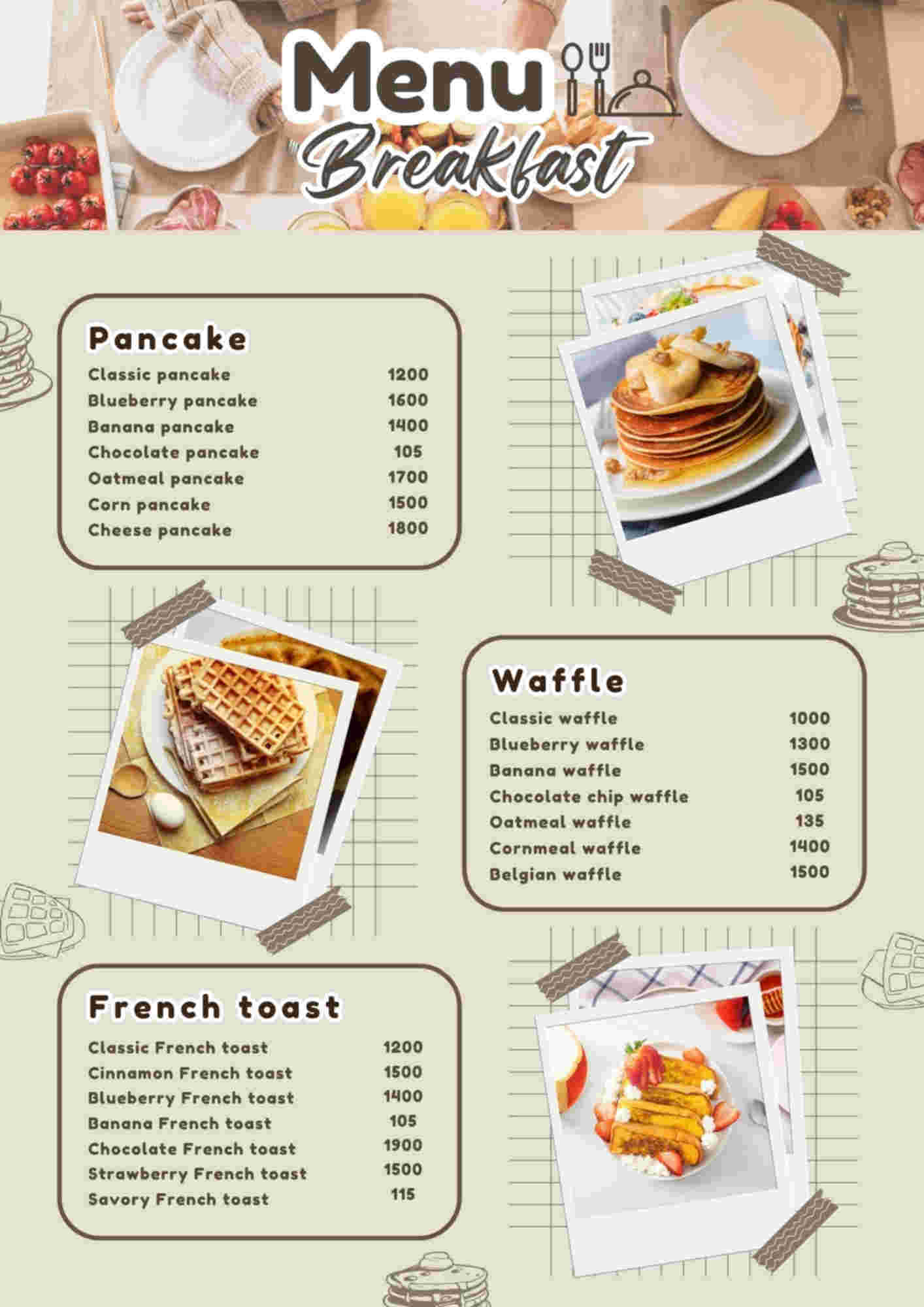 Menu design sample for restaurant
